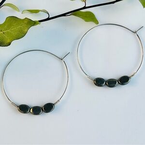 Genuine Silver wire hoops earrings with Pyrite